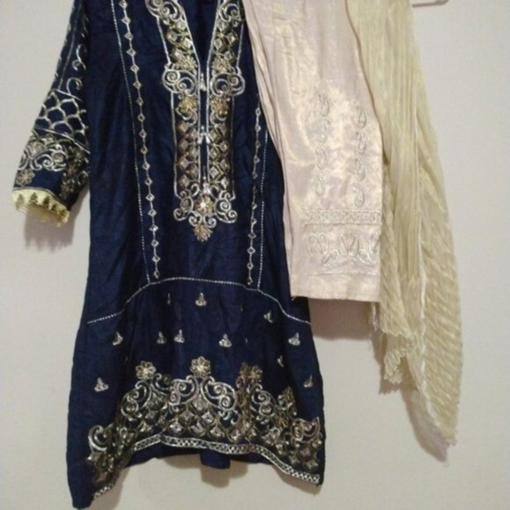 Elegant Blue and Gold Embroidered Salwar Kameez Like New - Picture 2 of 5